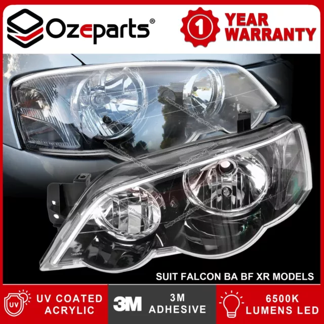 Pair Headlight + Protectors With LED DRL Strip For Ford Falcon BA BF XR XR6 XR8