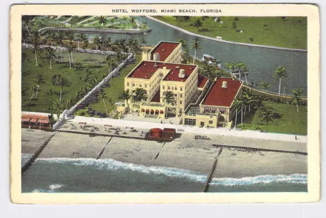 PPC Postcard FL Florida Miami Beach Birds Eye View Hotel Wofford