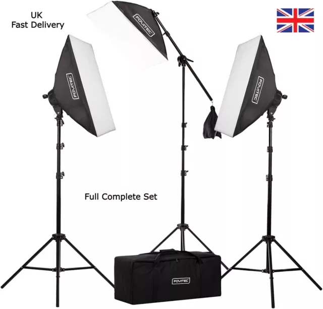 2500W 3-Light SoftBox Kit with Boom Arm, Photography Lighting, Video Lighting UK