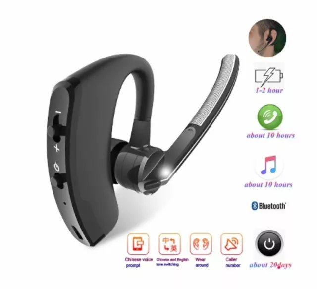 Heave 1 auricular Bluetooth inalámbrico Bluetooth V5.0 auricular, gancho de  oreja individual, auricular manos libres para teléfono con micrófono con