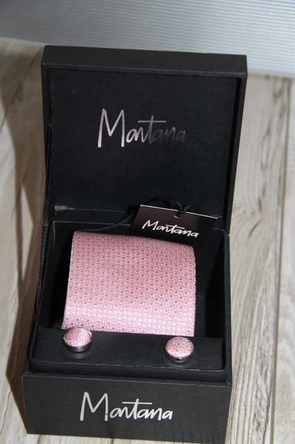 Coffret Cravate Et Boutons De Manchette MONTANA En Soie Bleu Ciel à Pois - Neuf Sous Blister