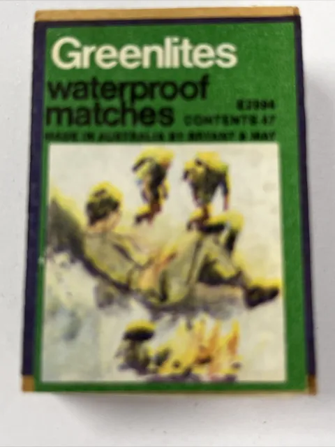 Brymay Greenlites Waterproof Matches for Bush Walkers Plywood Matchbox