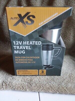 Auto XS 12V Electric Heated Travel Mug Stainless Steel Coffee Tea Cup Warmer NIB