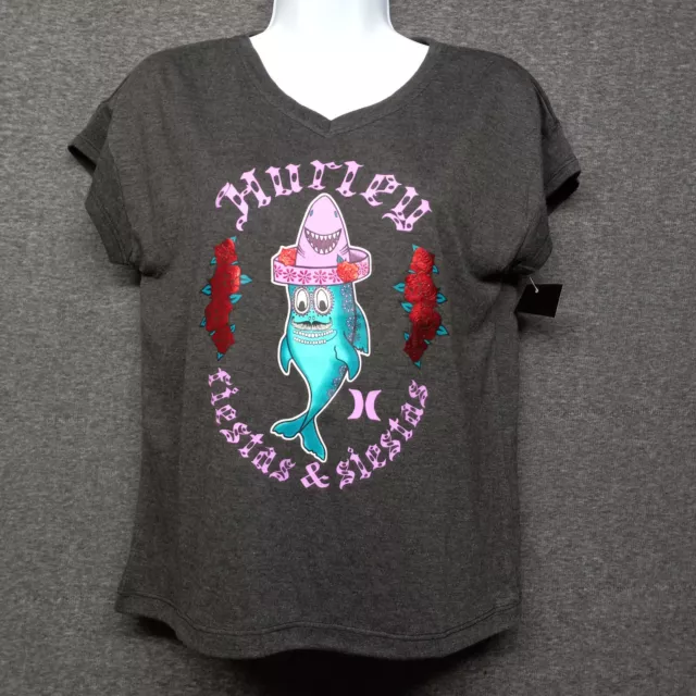 Hurley T-shirt - Girl's youth size L - Fiestas and Siestas, shark, roses..