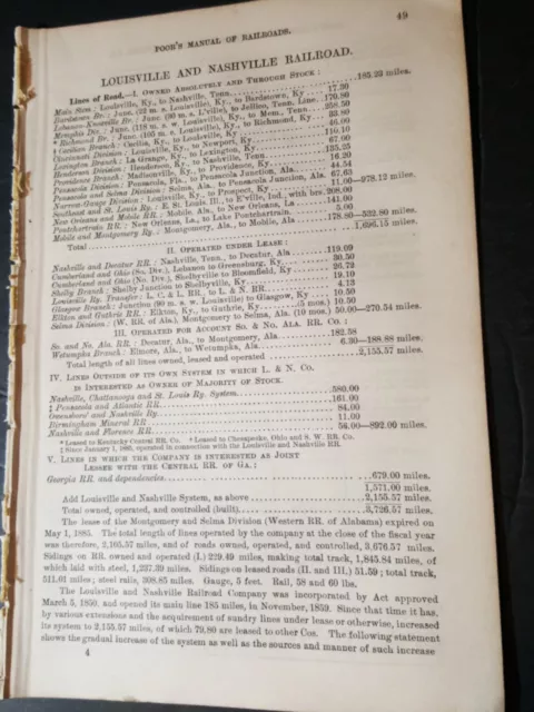 Original 1886 train report LOUISVILLE & NASHVILLE RAILROAD Providence KY SelmaAL