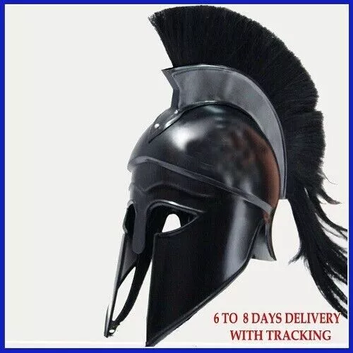 Medieval Greek Corinthian Helmet with Black Plume Armor Knight Spartan