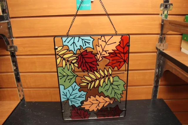 At Home Fall Nomad Glass Faux Stained Glass Hanging Window Panel (4) Fall Decor