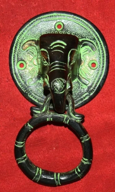 Ganesha Porte Heurtoir Éléphant Visage Gravure Massif Laiton Cloche Bague