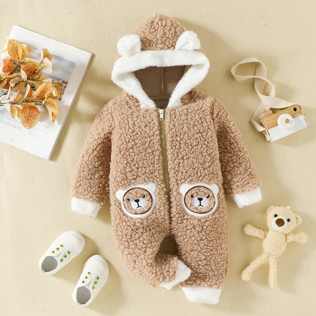 Newborn Baby Girls Boy Romper Cute Bear Warm Hooded Coat Jumpsuit Clothes Outfit 3
