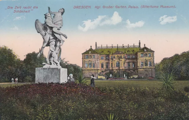 Postkarte - Dresden / Kgl. Großer Garten, Palais mit Skulptur "Die Zeit  (23)