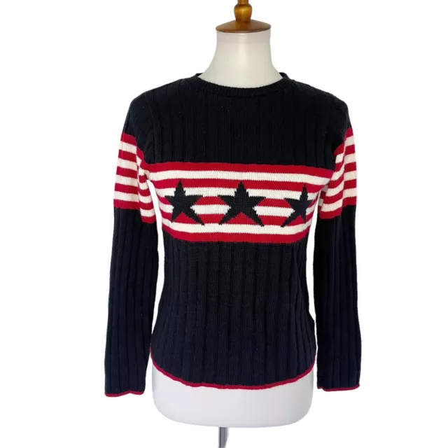 Vintage 90s Stars And Stripes Ribbed Acrylic Jumper Sweater Sz S Small Made USA