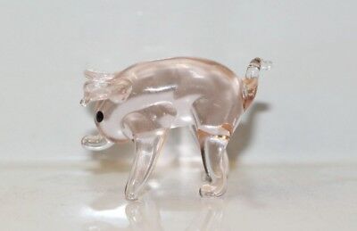 Figura de Cristal Animal Lauscha Murano Cerdo Cerdito Amuleto la Suerte Rosa