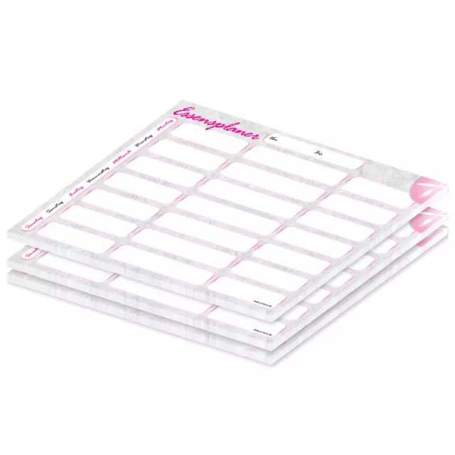PRICARO Essensplaner "Marmor" magnetisch rosa A4 25 Blatt 3 Stück Wochenplaner