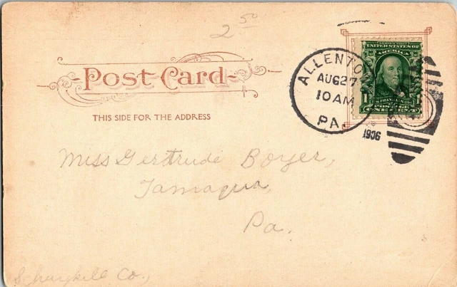 College Allentown PA Antique Postcard Cancel 1c Stamp Vintage WOF Pennsylvania 2
