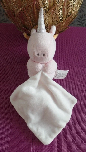 B1G / doudou licorne rose corne argentée mouchoir blanc MES PETITS CAILLOUX
