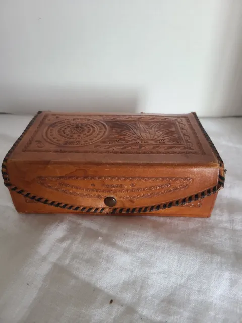 Vintage House Of Oppenheim Tooled Leather Box With Tray Juarez, Mexico
