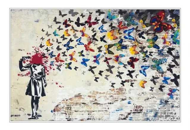 Butterfly Brains Banksy  Art Framed Poster Picture Print Artwork - 4 Sizes