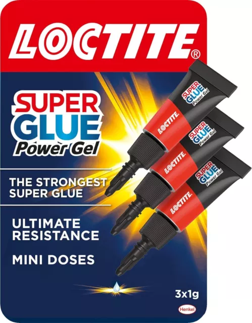 Loctite Mini Trio Power Gel, starkes Superklebegel für Reparaturen, alle 3 x 1g