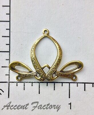 26223      Brass Oxidized Victorian Ornate Jewelry Connector Charm W 3/rings