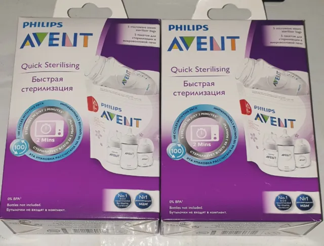 2x Philips AVENT Microwave Steam Quick Travel Bottle Steriliser Box (10 Bags)