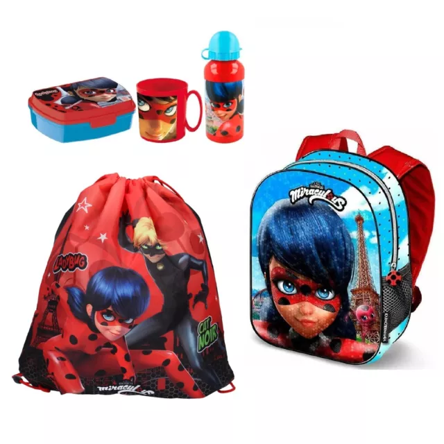 Miraculous Ladybug 3D Set Rucksack Tasche Sport Set Brotdose Schule Asyl