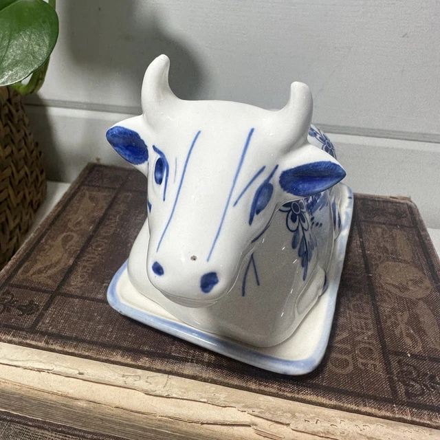 VINTAGE BLUE DELFT Cow Butter Dish £32.15 PicClick UK