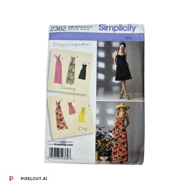 2362 Vestido de Día y Noche Simplicity 3 Longitudes Patrón de Costura Talla 6 - 14 Sin Cortar