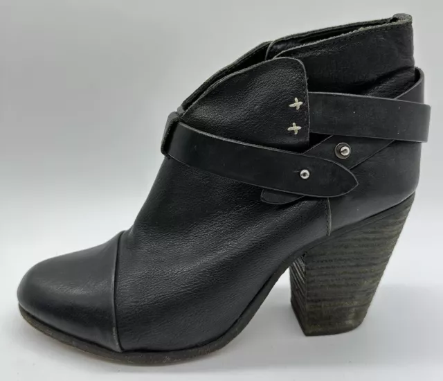 rag & bone Harrow Black Leather Belted Ankle Boots Women's Size 38.5 US 8.5