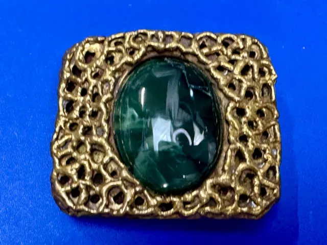 Vintage Malachite 30 x 40mm Cabochon Stone Centerpiece on Western Belt Buckle 2