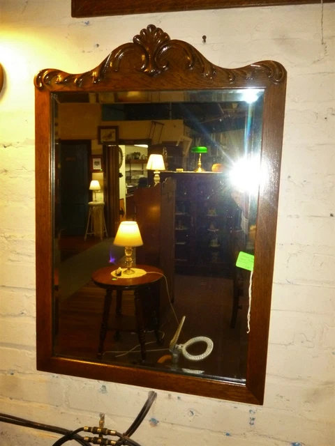 Antique Oak Frame Mirror beveled glass refinished 1900's