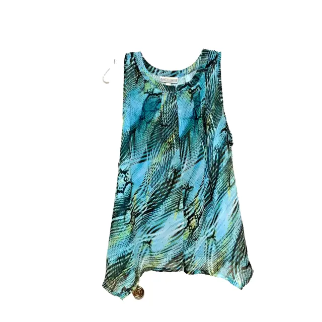 Dana Buchman animal print sleeveless blouse Women's L stretch Lined turquoise