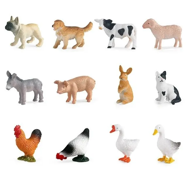 12pcs Dog Pig Rabbit Cat Cow Animal Toy PVC Action Figure Kids Toys Party Gifts