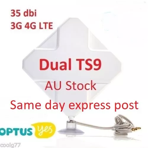 35dBi 4G LTE ANTENNA for Optus Huawei E5573 4G WiFi Modem (CAT 4)  2xTS9 plugs