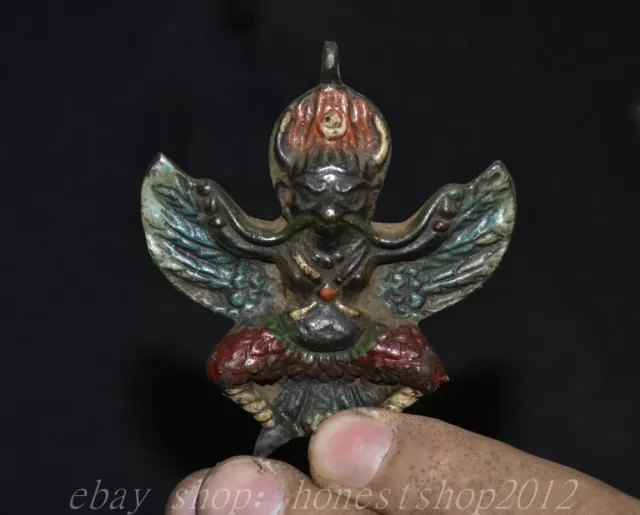 2.4" Alte Tibet Bronze Malerei Redpoll Winged Garuda Vogel Adler Buddha Statue