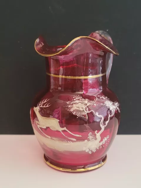 Fenton Mary Gregory Cranberry Glass Pitcher