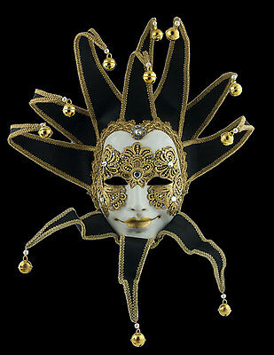 Mask from Venice Volto Jolly Black Golden Macrame Paper Mache 758- VG3