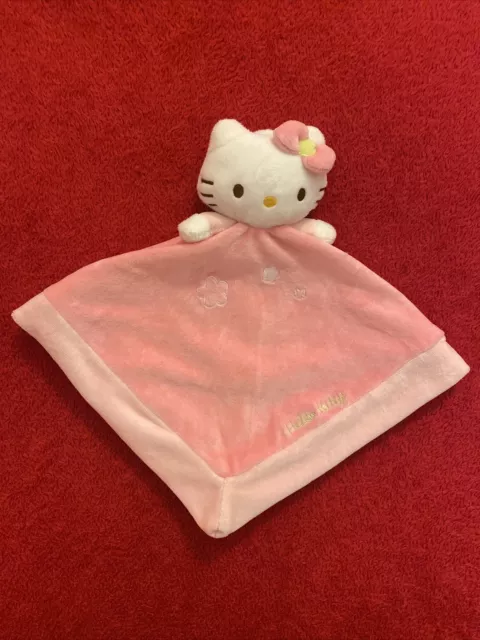 Doudou Mouchoir Hello Kitty sanrio peluche grelot Rose blanc
