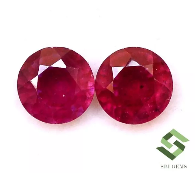 6 mm Natural Ruby Round Cut Pair 2.27 CTS Faceted Loose Gemstones GF