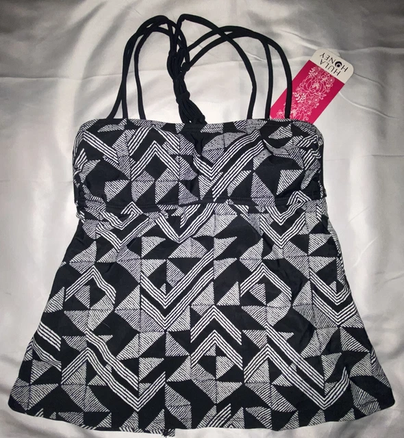 NWT Hula Honey Junior’s Strappy Back Apron Swimsuit Tankini Top XS Black (A16)