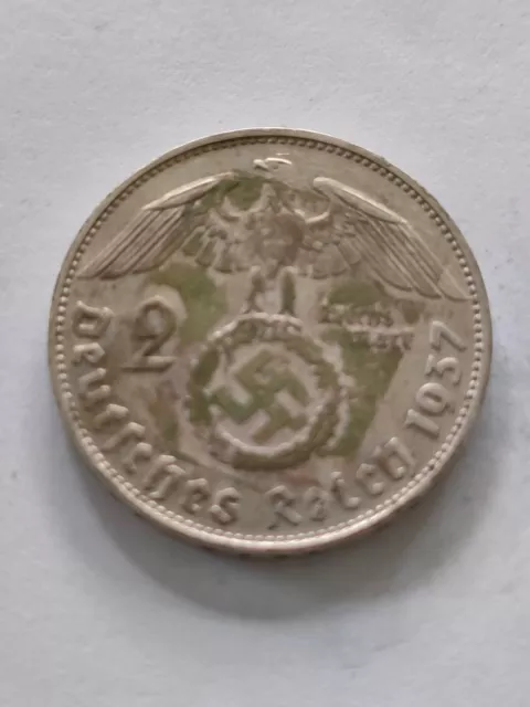 2 reichsmark 1937 D argent (WWII svastika) bel état