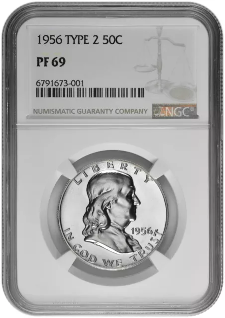 1956 Type 2 50C Silver Proof Franklin Half Dollar NGC PF 69