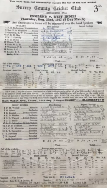 1957 England v West Indies  Cricket Scorecard , The Oval