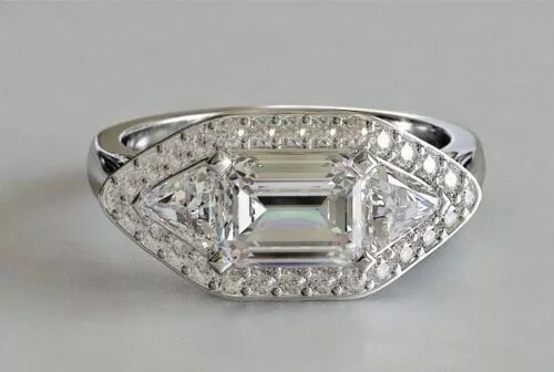 Solid 14K White Gold 2.75Ct Emerald Cut Simulated Diamond Engagement Ring Size 9