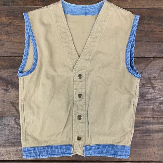 VTG 80s Rare Land Lubber Denim & Canvas Vest Size 7 XS