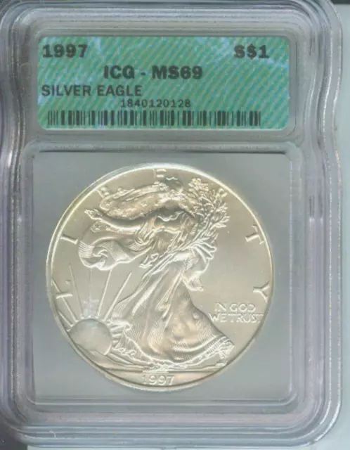 1997 American Silver Eagle ASE S$1 ICG MS69 MS-69 BEAUTIFUL Premium Quality PQ++