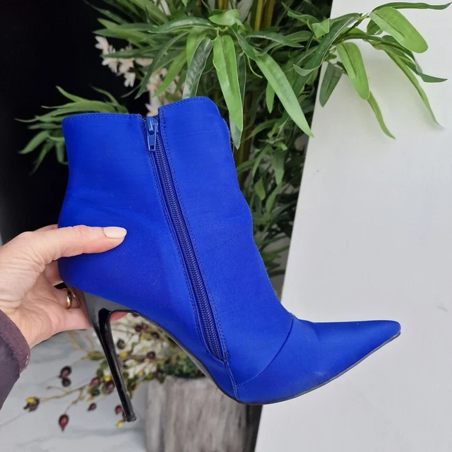 WOMANS MENS STILETTO Heel Ankle Boots Size 8 UK /41 Electric Blue Zip