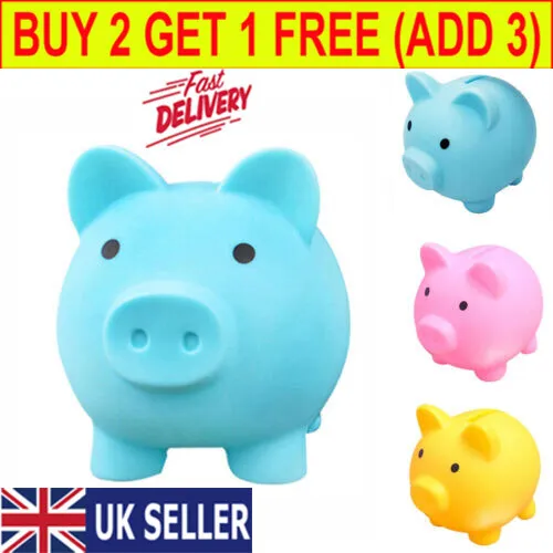 Cute Piggy Bank Saving Coins Money Box Cash Fund Gift Plastic Pig Children Toy.