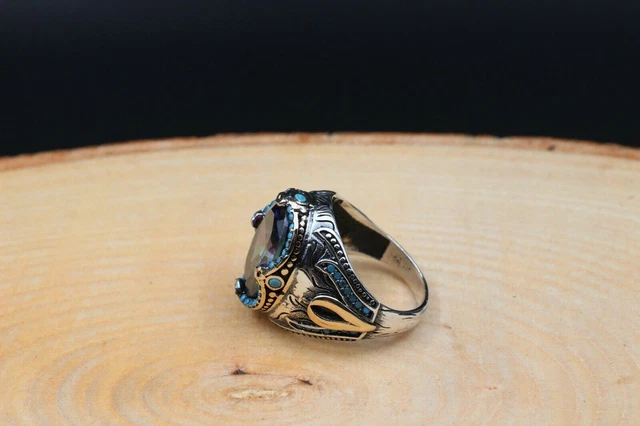Bague pour homme en topaze mystique faite à la main en argent 925k créée en... 3