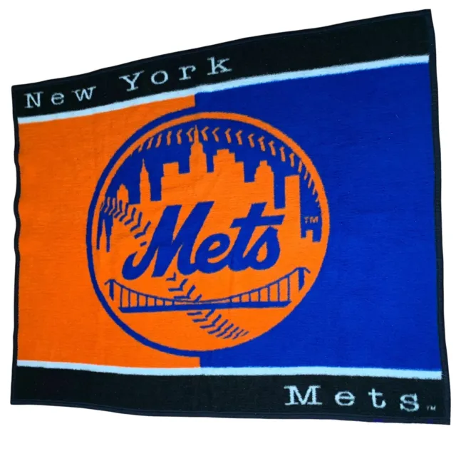 New York Mets Biederlack Stadium Blanket Throw MLB 56" x 48" Made in USA Vintage
