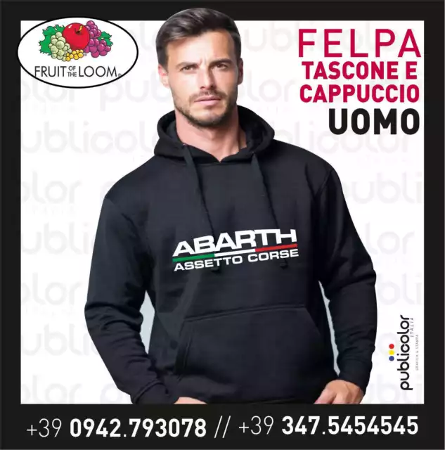 Felpa Cappuccio Tascone Uomo Stampa Abarth 500 3 Personalizzata Stampata